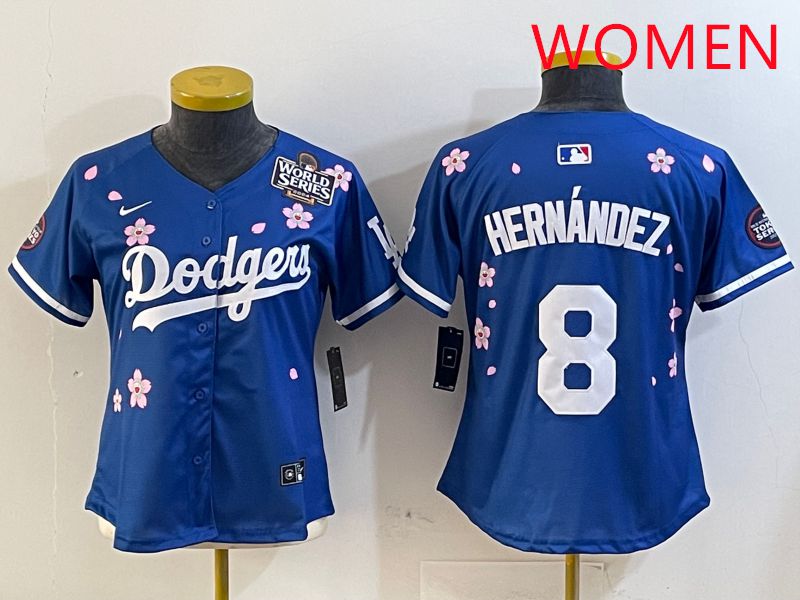 Women Los Angeles Dodgers #8 Hernandez Blue Sakura Edition 2025 Nike MLB Jersey style 6->women mlb jersey->Women Jersey